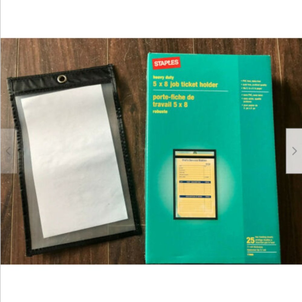 Staples Box of 25 Heavy Duty 5 x 8 Job Work Order Ticket Holder Top Loading